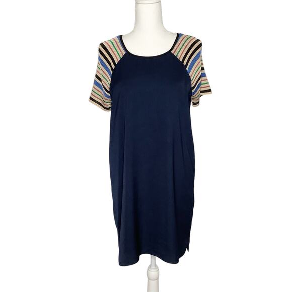 Scotch & Soda Maison Scotch Navy Mini Dress Striped Metallic Knit Sleeves XS - Picture 2 of 10